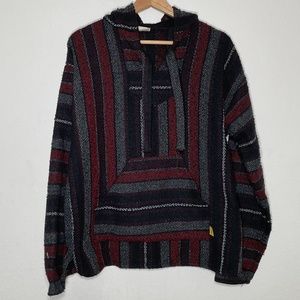 Molina Black Red White Baja Rug Woven Mexican Pullover Hoodie Sweater Sz 38 M 40